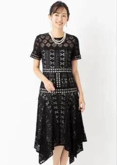 ブラックレースアシンメトリックドレス