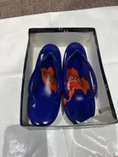 高級青色 花柄 草履