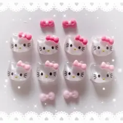 立体キティちゃんネイルパーツ クリア ラメ ピンク リボン デコパーツ