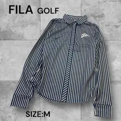 e1268☆FILA ゴルフシャツ Mサイズ ネイビー/ホワイトストライプ