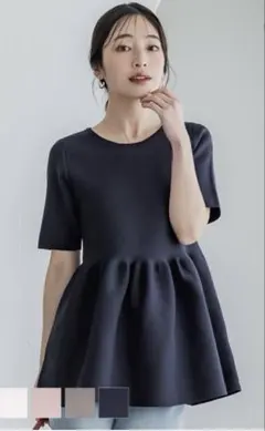 スポンディッシュペプラムニット　ネイビー　S