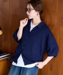 FREAK'S STORE ポロ襟半袖ニットカーディガン