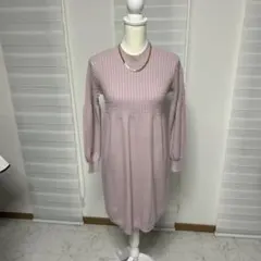 ピンク ニットワンピース 長袖 ハイネック