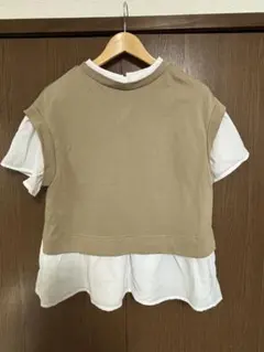 フェリシモ レイヤード風 半袖カットソー ベージュ×ホワイトのサムネイル