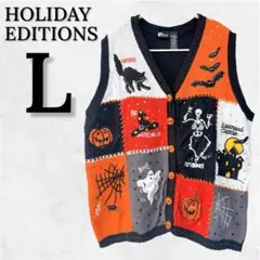 ベスト 【L】 ハロウィン 刺繍 イラスト ビーズ キラキラ カボチャ オバケ