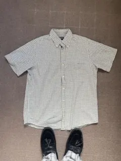 LANDS’ END 半袖チェックシャツ M グリーン ギンガム シティーボーイのサムネイル