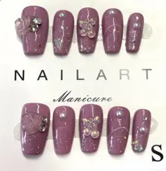 ピンク　ラメ　3D飾り　ネイルチップ10個セット　サイズS