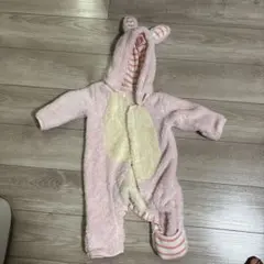 クマのフード付きロンパース 95cm未満 ピンク