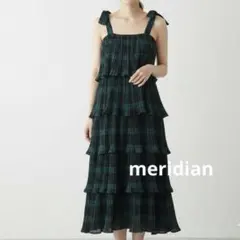 meridian チェック柄 ティアード ワンピース