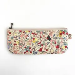 猫 フラワー フラット ペンポーチ 筆箱 ハンドメイド No.861
