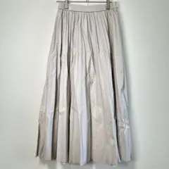 【GU】ベビーピンクベージュ フェイクレザー フレアロングスカート S