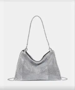 ビーズ装飾 シルバーパーティーバッグ