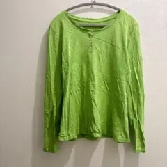 ロンT ボタン付き 長袖 Tシャツ 緑 トップス レディース 無地 カジュアル