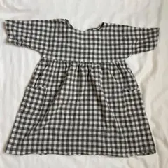 美品★ 慈雨 モノトーン チェック柄 バルーンワンピース 麻混 サイズ40 美品☆ 慈雨 モノトーン チェック柄 バルーンワンピース 麻混 サイズ40