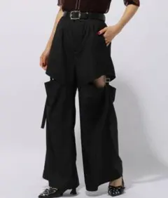 HARE ベルトカットアウトパンツ ブラック ワイドパンツ FREEサイズ