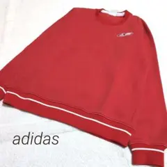 【adidas】　アディダス　レッド　裏起毛トレーナー　スウェット　ロゴ刺繍