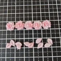ネイルバーツ　ピンク　薔薇　５個　葉っぱ ミニ　10個　　　　㋥