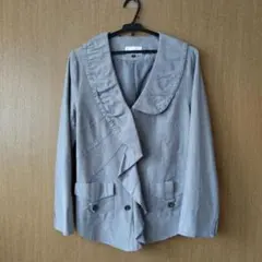 【美品】otto　麻混　ジャケット グレー フリル付き　13のサムネイル