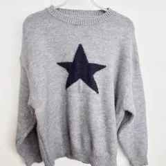 Dazy グレー 星刺繍 ニットセーター 星柄【M】 男女兼用 シンプル 着痩せ