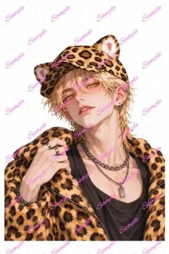 レオパード猫耳男子｜ヒョウ柄 ストリート人物ステッカー3枚