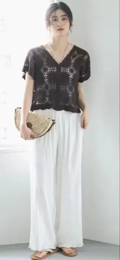 かぎ編みフラワーカーディガン　ブラック