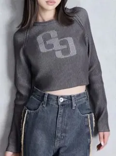 【GYDA】 クロップド丈 長袖 リブニット トップスのサムネイル