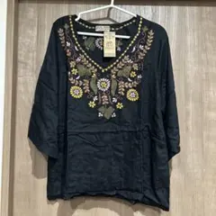 MALAIKA 刺繍チュニック ブラック