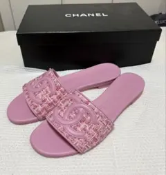シャネル　CHANEL ツイード サンダル ピンク　ココマーク　38のサムネイル