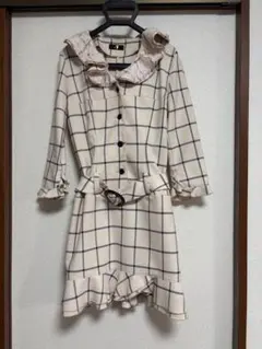 チェック柄ミニワンピース 半袖 フリル襟