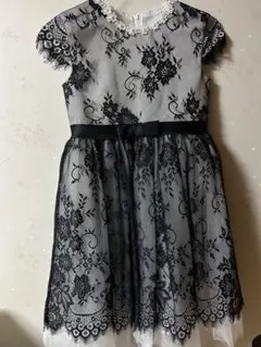 発表会ドレス。黒と白の花柄レースドレス ワンピース
