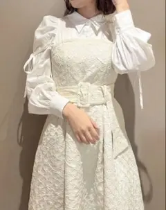 dazzlin ブラウスレイヤードジャガードワンピース アイボリー S