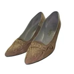 イブサンローラン パンプス 35½ ヒール7cm スエード×刺繍