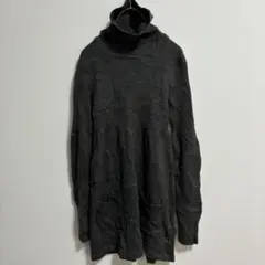【美品】チャコールグレー リブニット タートルネック チュニック ワンピース M