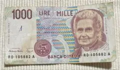 イタリア　旧紙幣　1,000リラのサムネイル