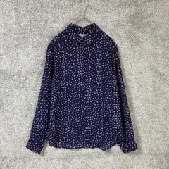 ユニクロ　M　シフォンシャツ　ドット　透け感　長袖　総柄　派手　水玉
