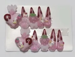 ネイルチップ 量産型 地雷 平成女児 女児ネイル いちご 肉球 ピンク