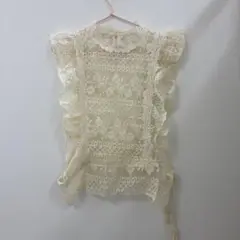 ノースリーブ レース ベスト タッセル アイボリー