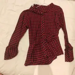 ZARA レッド×ブラック ギンガムチェック 長袖シャツのサムネイル