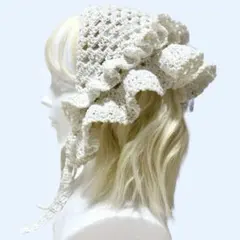 美しい立体フリルがたっぷり｜2wayリボン付きホワイトバブーシュカ　ヘッドドレス