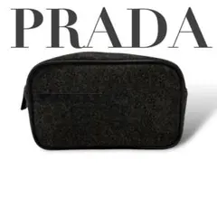 良品 4200 PRADA プラダ ポーチ キャンバス レザー ブラック