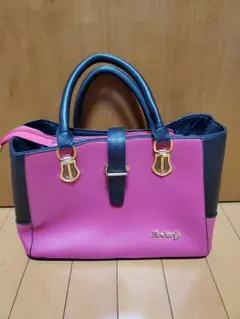 ハンドバッグ ピンクブラック 内ポケット4つ付き♪整理整頓しやすいカバン