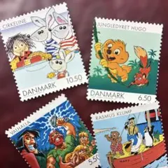 78221セール現品限　外国切手　デンマーク発行キャラクター4種揃