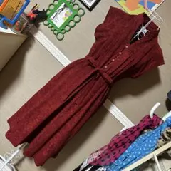 昭和レトロ 立ち襟&奴袖 ウエスト紐付き ワンピース ヴィンテージ 古着