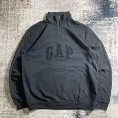 00s GAP ギャップ スウェット ハーフジップ ブラック ロゴ 刺繍 短丈のサムネイル