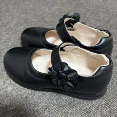 黒フォーマルシューズ21cmお花付き美品