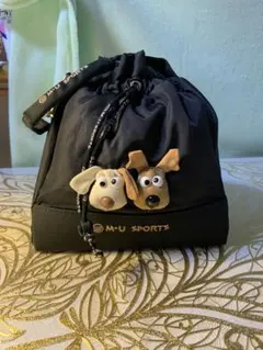 「美品 M・U SPORTS 犬モチーフ 巾着バッグ ブラック ゴルフ」のサムネイル