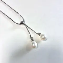 パール？2個玉ネックレス シルバーカラー A123