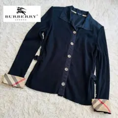 バーバリーロンドン　袖ノバチェック　長袖シャツ　黒