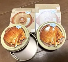 ねこにゃべ缶　にゃんこ　2コ　ねこ鍋　メリー　なべねこ　ネコ　缶　空缶　ケース