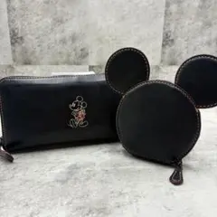 コーチ　ディズニー　ミッキー　コラボ　長財布　コインケース　レザー　ブラック